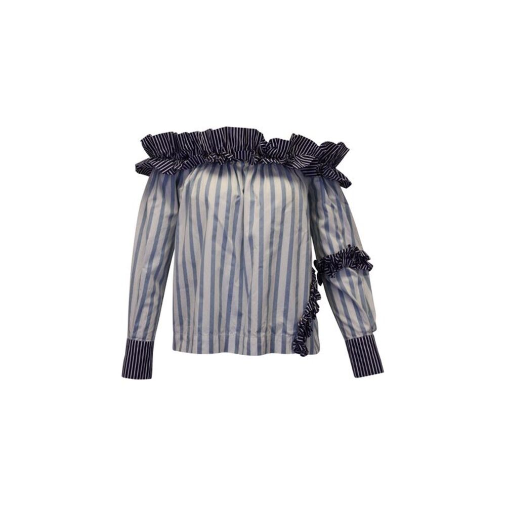 MSGM Ruffled & Striped Top in White Cotton